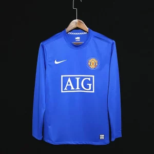 Manchester United 2007-08 Long Sleeve Blue Away Retro Jersey