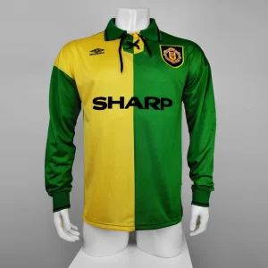 Manchester United 1992-93 Yellow-Green Long Sleeve Retro Jersey