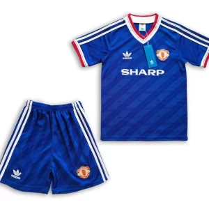 Manchester United 1986-87 Retro Away Blue Kids Kit