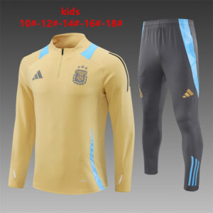 Argentina 2024-25 Gold Half Zip Long Sleeve Kids Training Kit