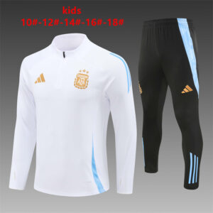Argentina 2024-25 White Half Zip Long Sleeve Kids Training Kit
