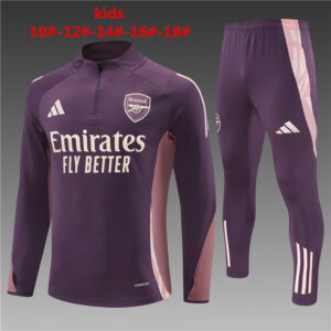 Arsenal 2024-25 Purple Half Zip Long Sleeve Kids Training Kit