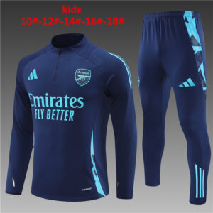 Arsenal 2024-25 Royal Blue Half Zip Long Sleeve Kids Training Kit