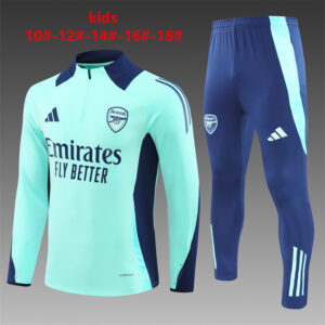 Arsenal 2024-25 Turquoise Blue Half Zip Long Sleeve Kids Training Kit