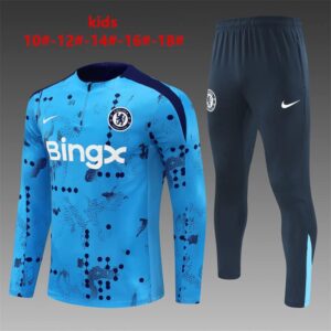 Chelsea 2024-25 Light Blue (Camo Edition) Half Zip Long Sleeve Kids Training Kit