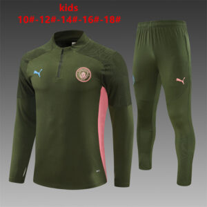 Manchester City 2024-25 Army Green Half Zip Long Sleeve Kids Training Kit