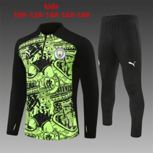 Manchester City 2024-25 Fluorescent Green (Camo Edition) Half Zip Long Sleeve Kids Training Kit