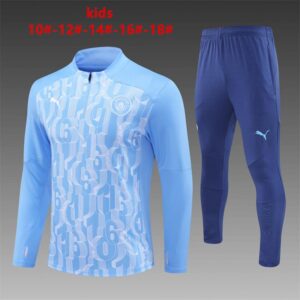 Manchester City 2024-25 Light Blue (Camo Edition) Half Zip Long Sleeve Kids Training Kit