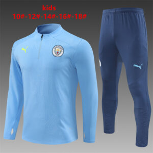 Manchester City 2024-25 Light Blue (Embossed Edition) Half Zip Long Sleeve Kids Training Kit