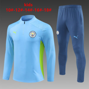 Manchester City 2024-25 Light Blue Half Zip Long Sleeve Kids Training Kit