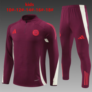 Bayern Munich 2024-25 Maroon Half Zip Long Sleeve Kids Training Kit