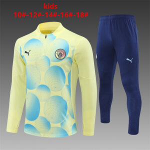 Manchester City 2024-25 Light Yellow (Camo Edition) Half Zip Long Sleeve Kids Training Kit