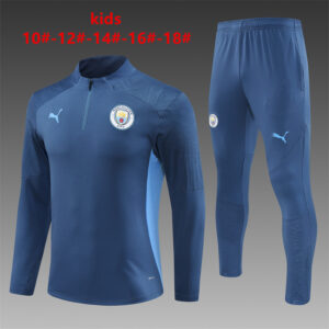 Manchester City 2024-25 Royal Blue Half Zip Long Sleeve Kids Training Kit