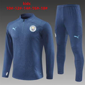 Manchester City 2024-25 Royal Blue (Embossed Edition) Half Zip Long Sleeve Kids Training Kit