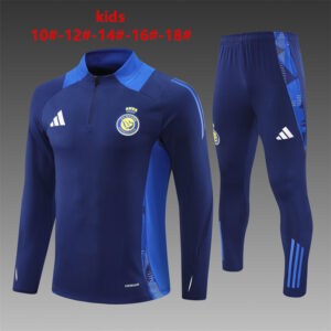 Al-Nassr 2024-25 Royal Blue Half Zip Long Sleeve Kids Training Kit