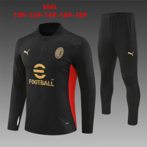 AC Milan 2024-25 Black Half Zip Long Sleeve Kids Training Kit