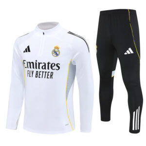 Real Madrid 2025-26 White Half Zip Long Sleeve Training Kit