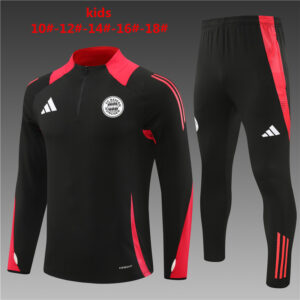 Bayern Munich 2024-25 Black Half Zip Long Sleeve Kids Training Kit