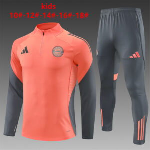 Bayern Munich 2025-26 Orange Half Zip Long Sleeve Kids Training Kit