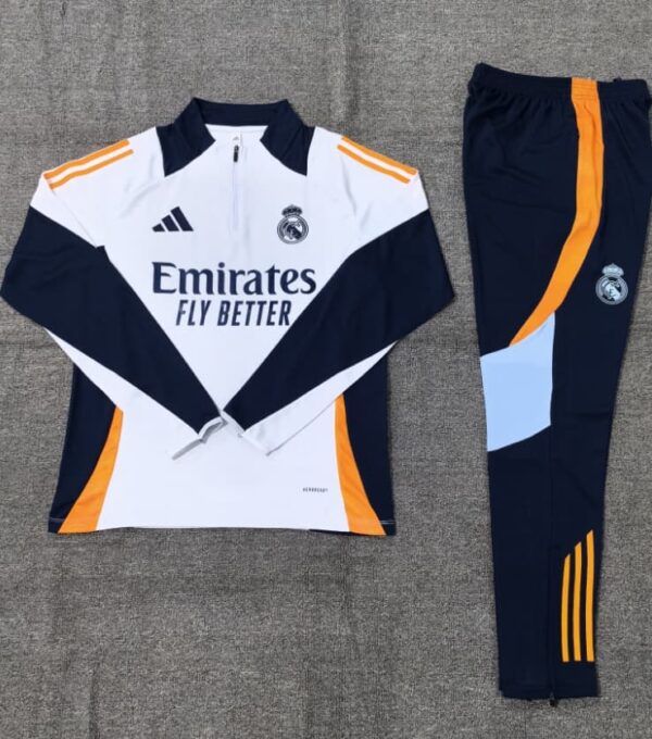 Real Madrid 2024-25 White Half Zip Long Sleeve Kids Training Kit - Image 2